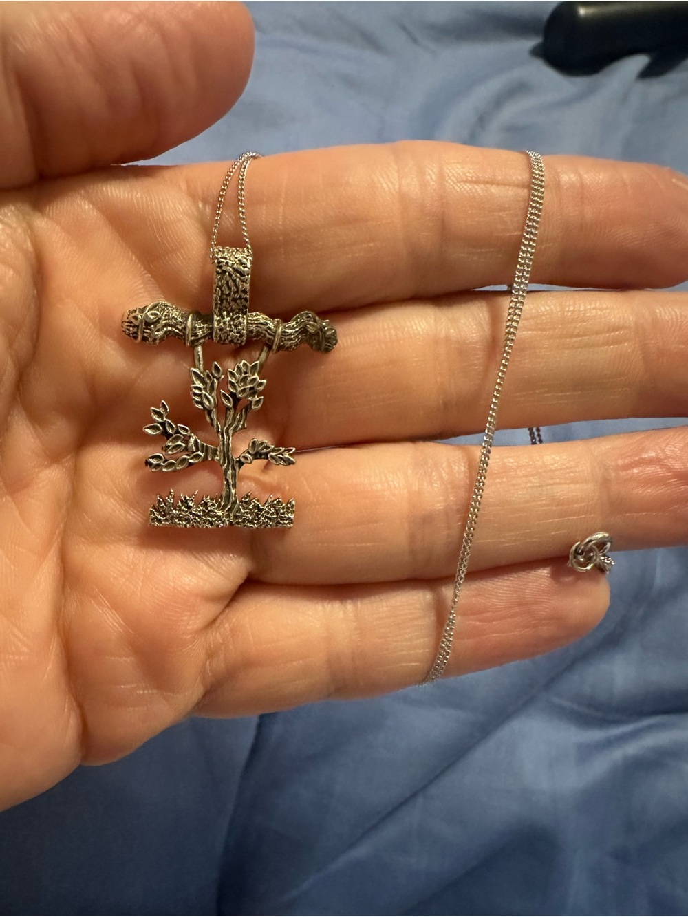 Sterling Silver Tree Cross Pendant Necklace - Silver
